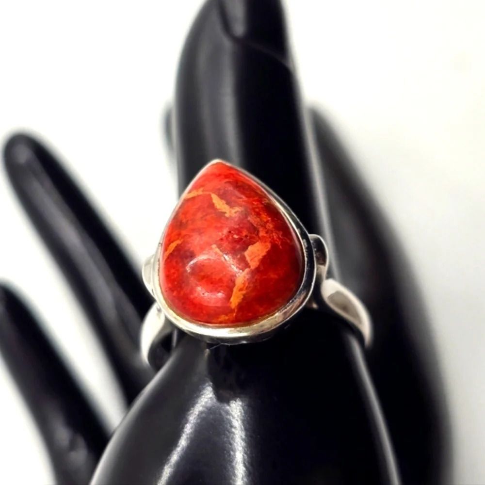 Coral Rhodium Over Sterling Silver Solitaire Ring